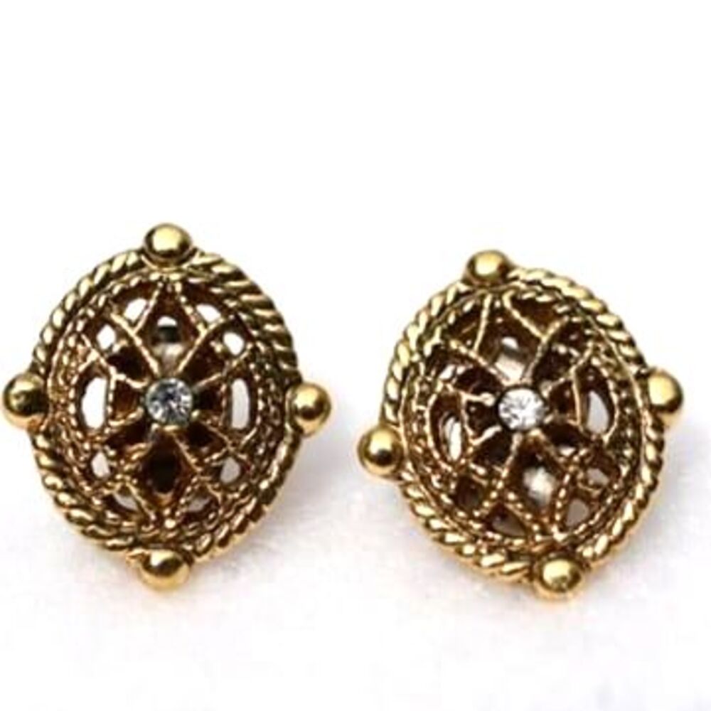 Rare Vintage Victorian Clear Rhinestone Center Gold Tone Post Earrings